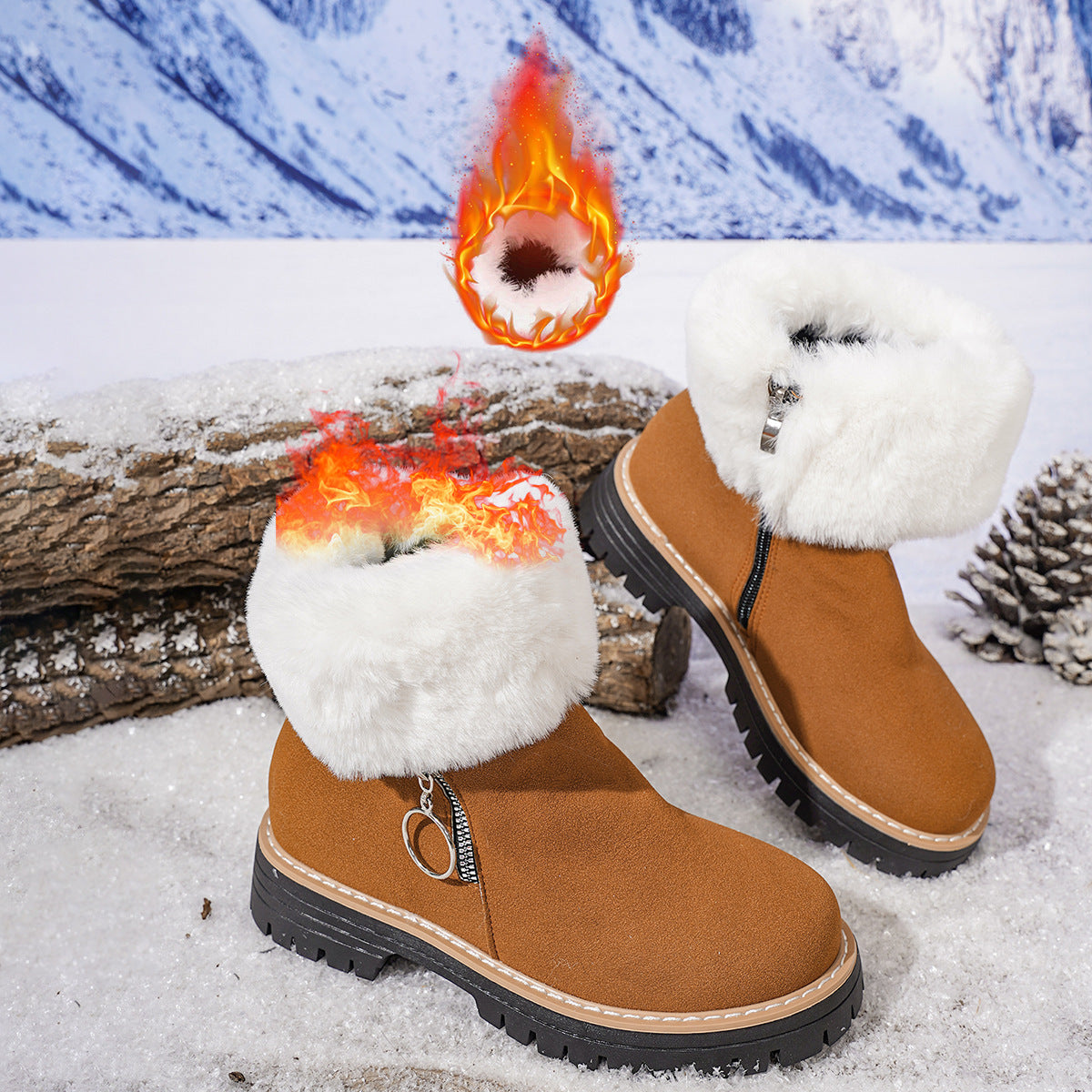 Women's winter side-zipper fleece-lined warm snow boots