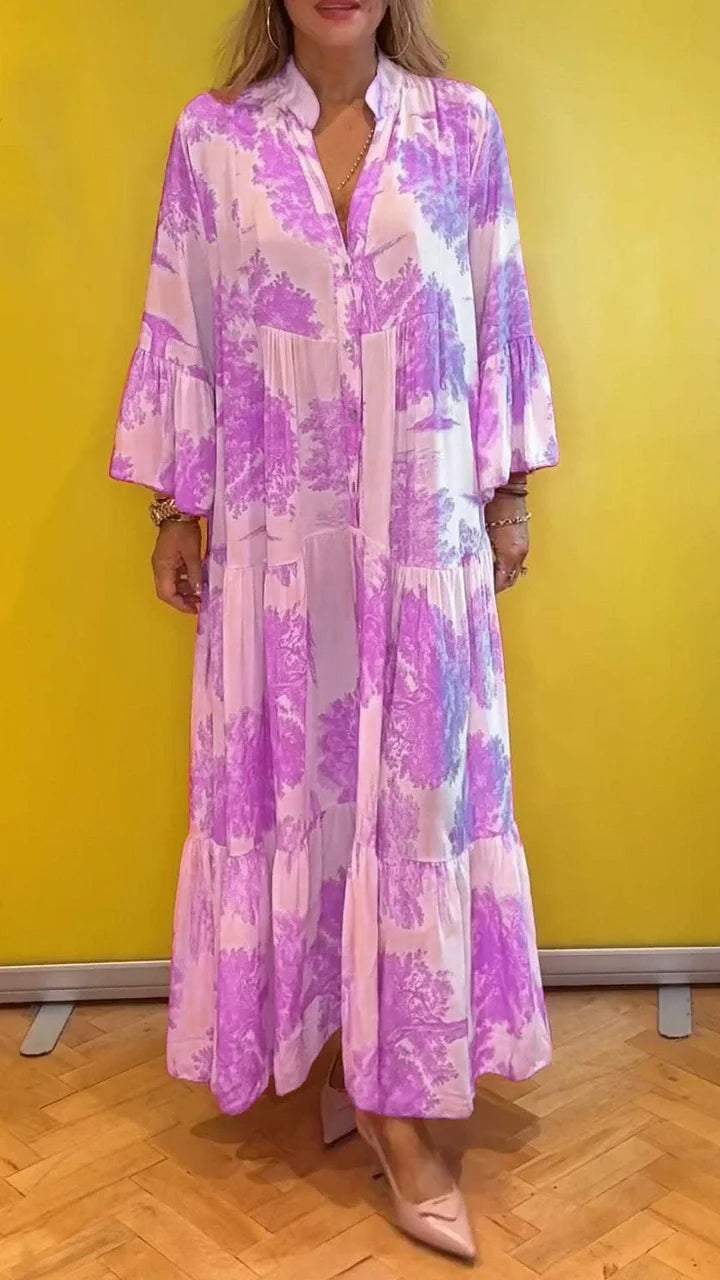 Women's summer dress with V-neck and forest pattern Maxi dress