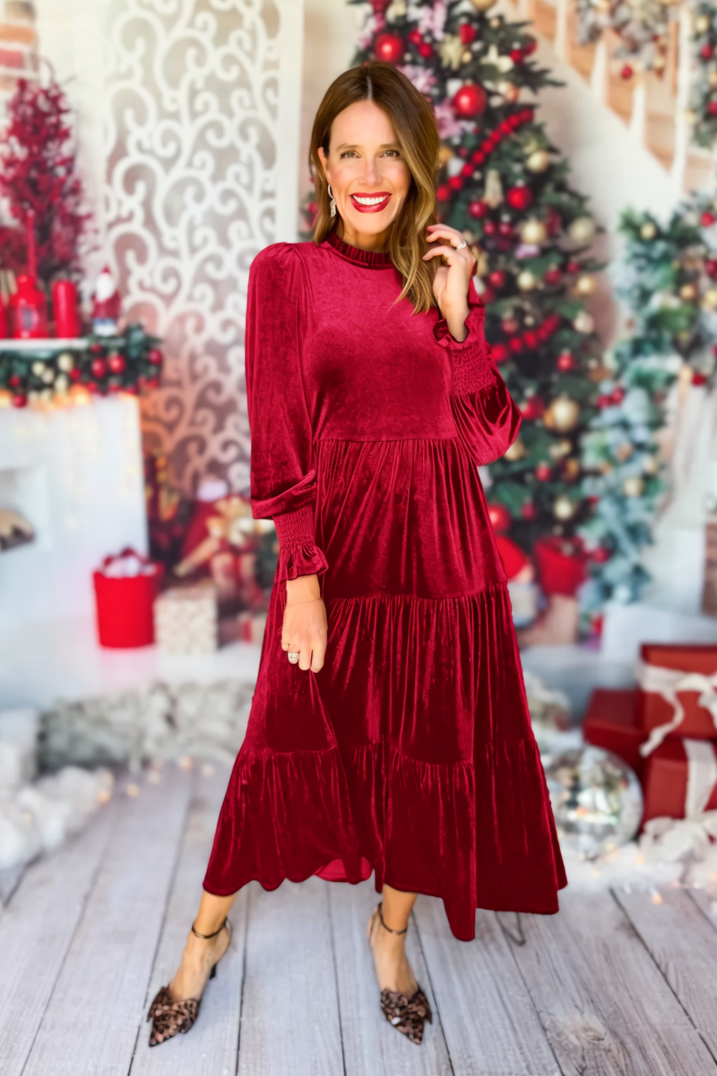 Long Sleeve Maxi Dress In Hunter Velvet