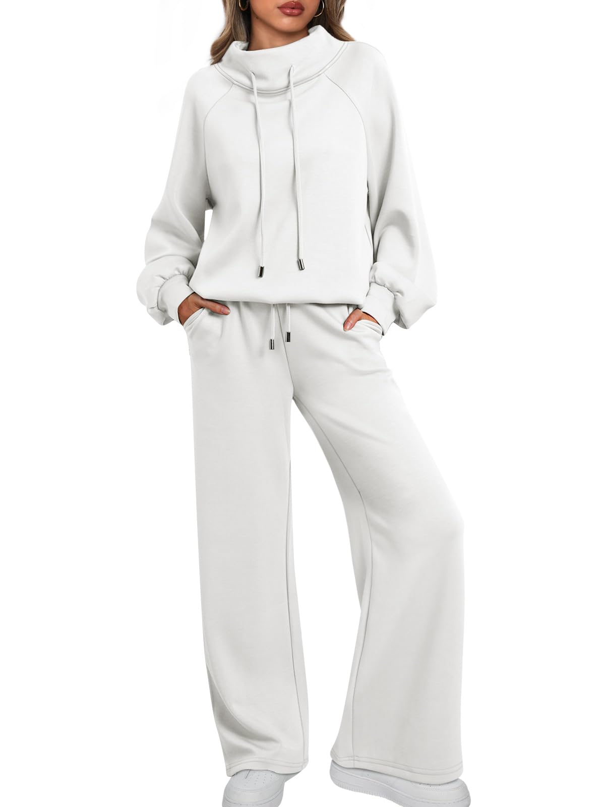 🎄Christmas Clearance 🔥 Women's Oversized Two-Piece Round Neck Drawstring Sweatshirt Wide Leg Sweatpants Casual Suit