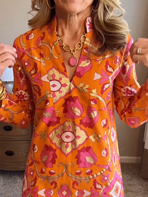 New🔥 Spring Foil Printed V-Neck Dress