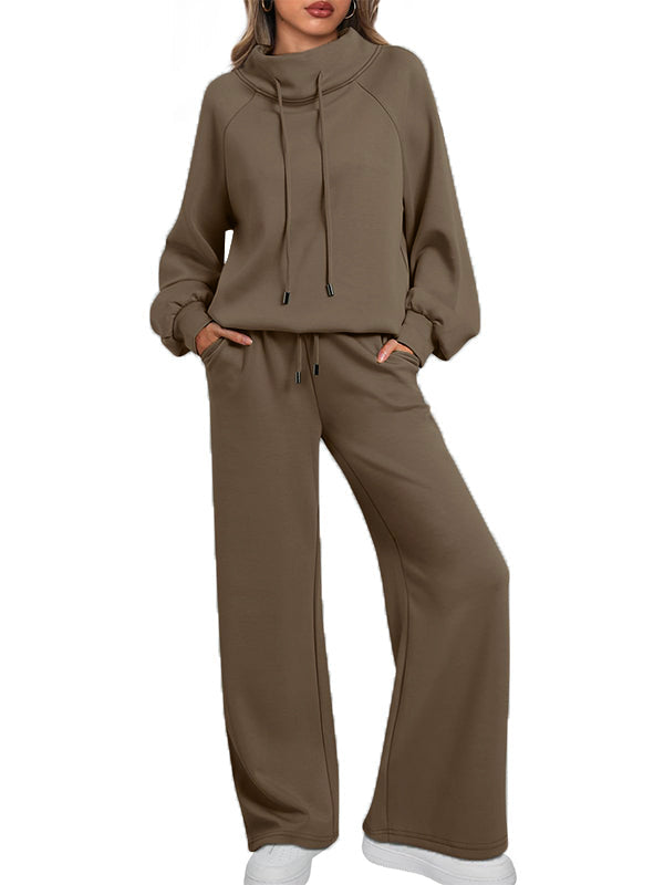 🎄Christmas Clearance 🔥 Women's Oversized Two-Piece Round Neck Drawstring Sweatshirt Wide Leg Sweatpants Casual Suit