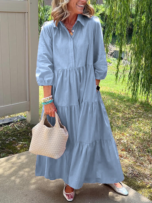 CLEARANCE🔥 Loose Cotton Linen Lapel Dress- Tax Free