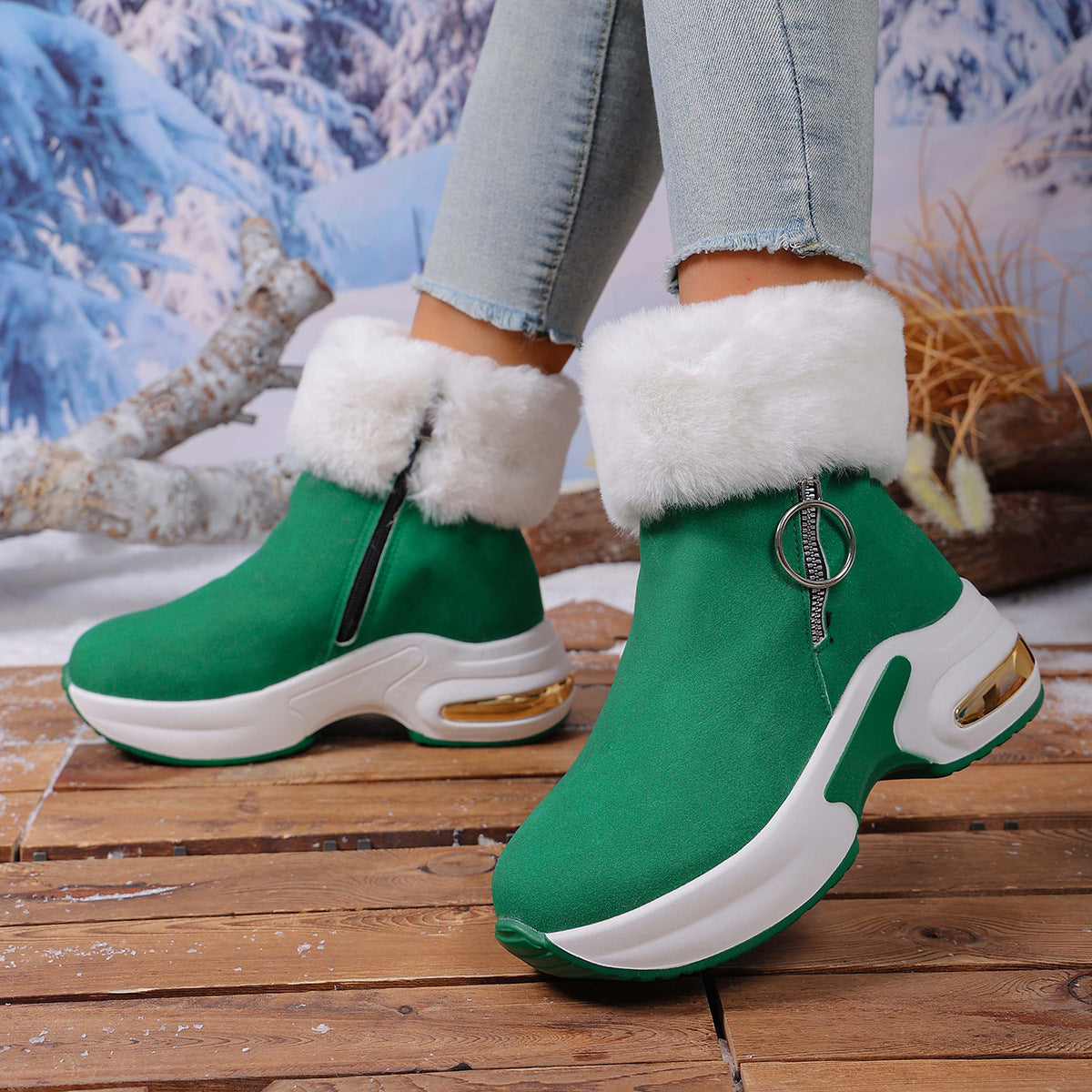 Women's winter side-zipper fleece-lined warm snow boots
