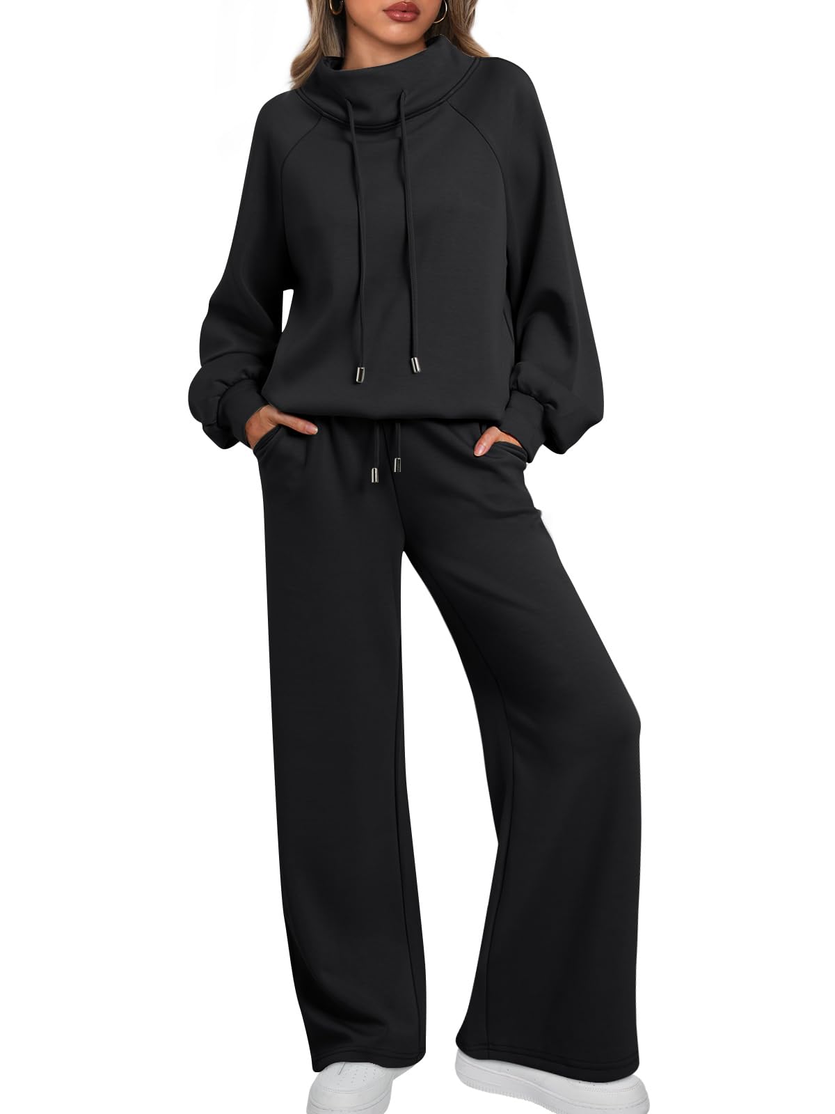 🎄Christmas Clearance 🔥 Women's Oversized Two-Piece Round Neck Drawstring Sweatshirt Wide Leg Sweatpants Casual Suit