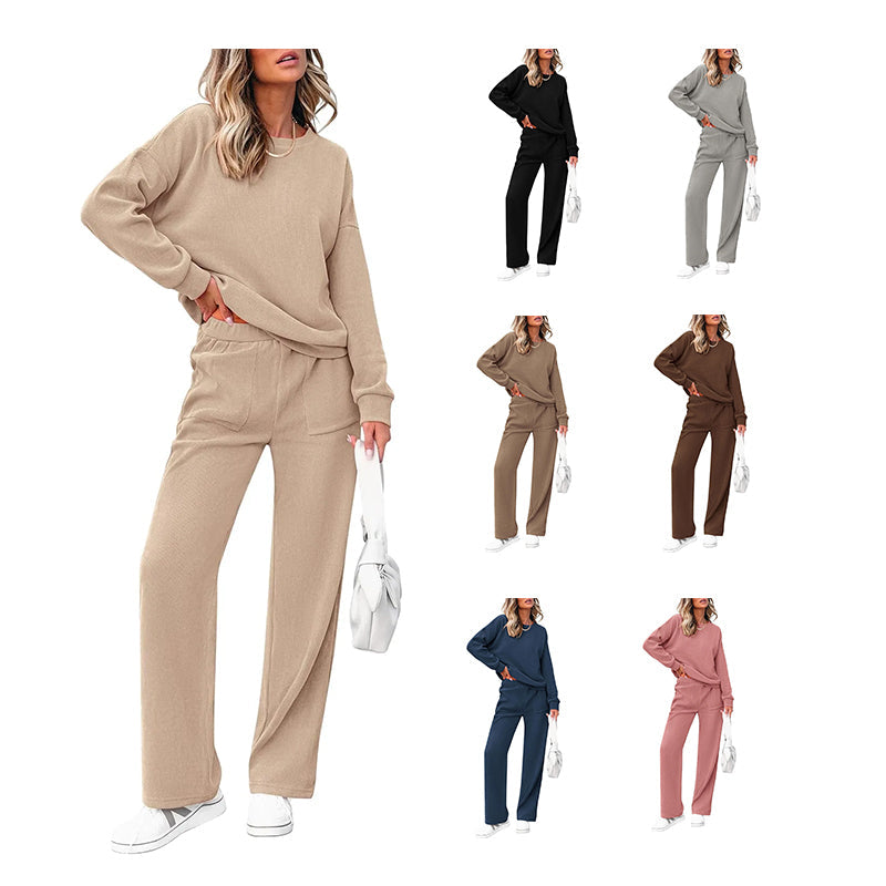 Women's Cotton Two-Piece Oversized Half-Zip Sweatshirt Wide Leg Sweatpants Casual Suit