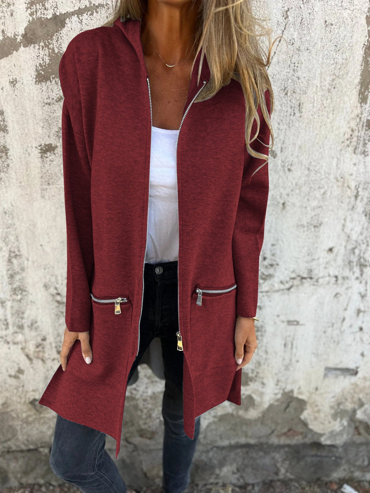 RÄUMUNGSVERKAUF🔥 Kapuzenjacke mit Reißverschluss und langen Ärmeln